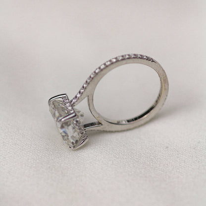 4.65 CT Elongated Cushion Hidden Halo & Pave Moissanite Engagement Ring