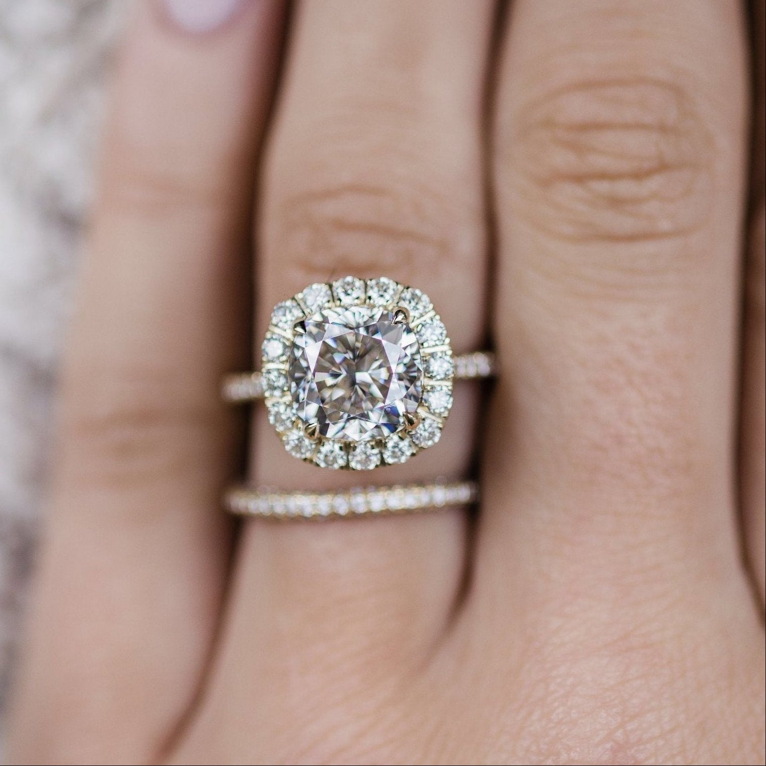 4 CT Cushion Halo & Pave Moissanite Engagement Ring