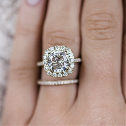4 CT Cushion Halo & Pave Moissanite Engagement Ring