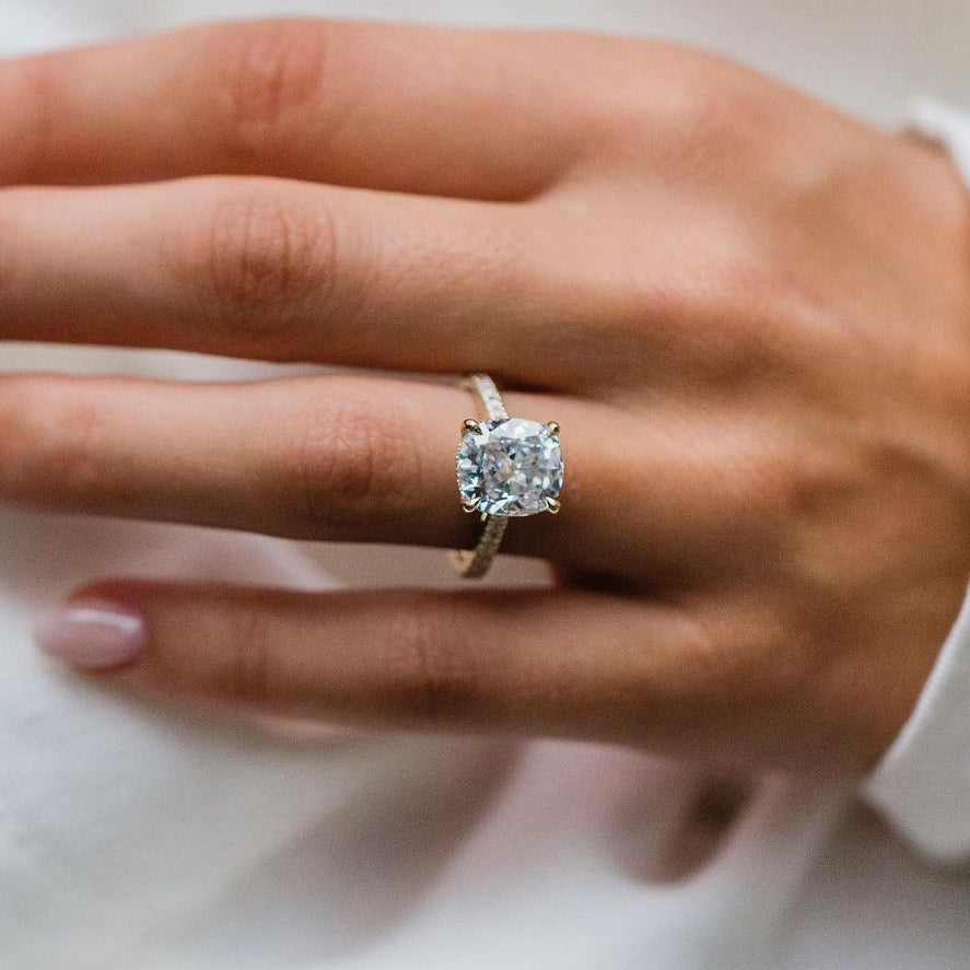 4.65 CT Cushion Hidden Halo & Pave Moissanite Engagement Ring