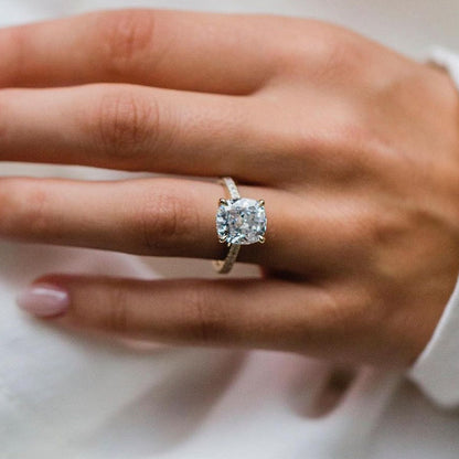 4.65 CT Cushion Hidden Halo & Pave Moissanite Engagement Ring