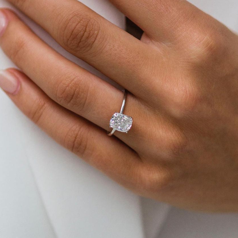 1.8 CT Cushion Hidden Halo Moissanite Engagement Ring