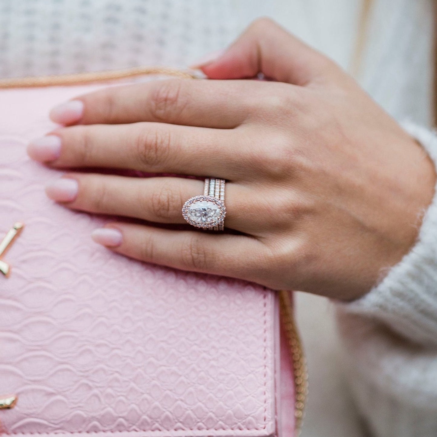 3.9 CT Oval Halo & Pave Moissanite Engagement Ring