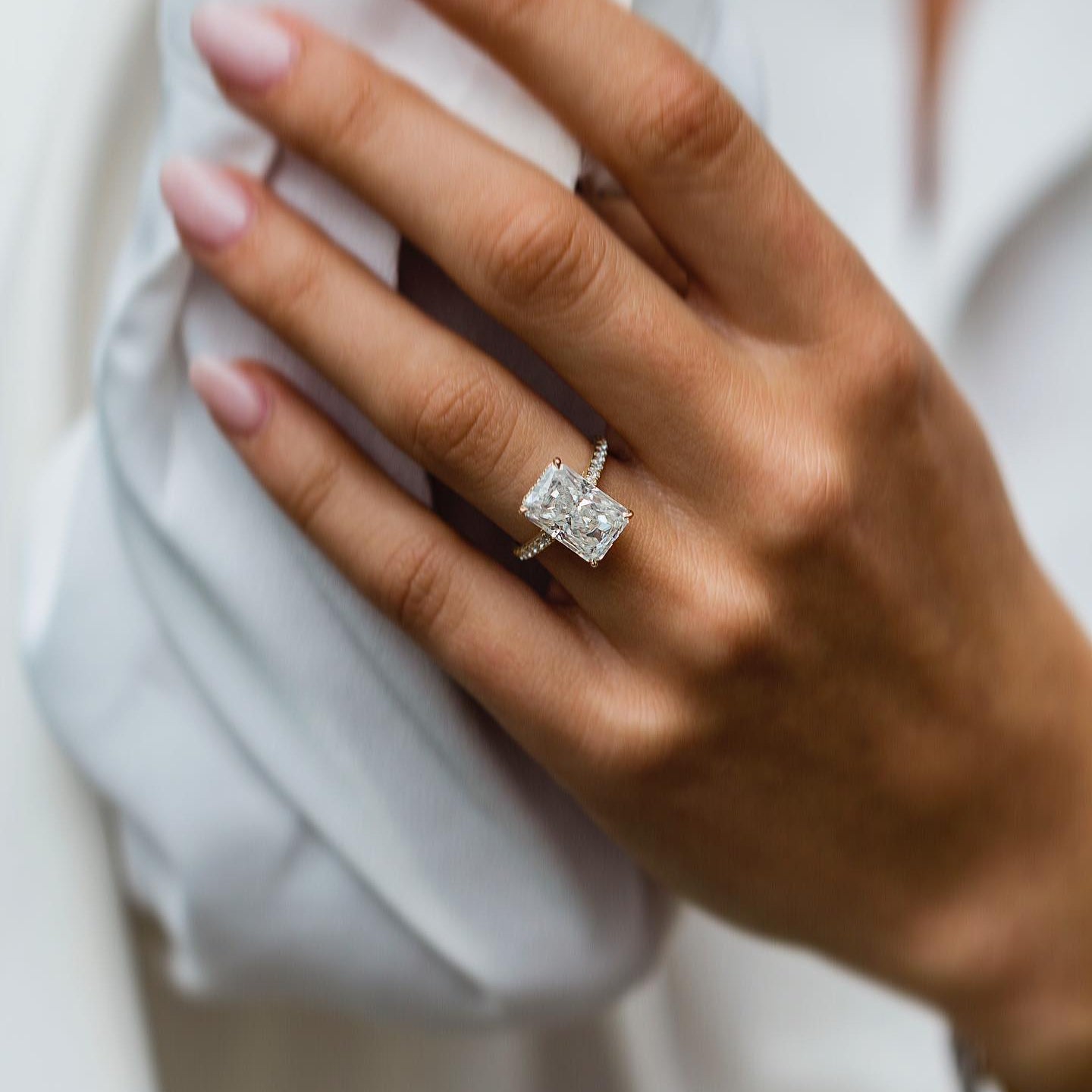 4.8 CT Radiant Hidden Halo & Pave Moissanite Engagement Ring