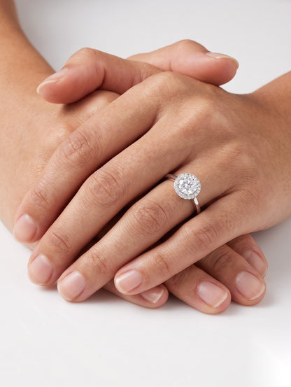 1 CT Round Halo Moissanite Engagement Ring
