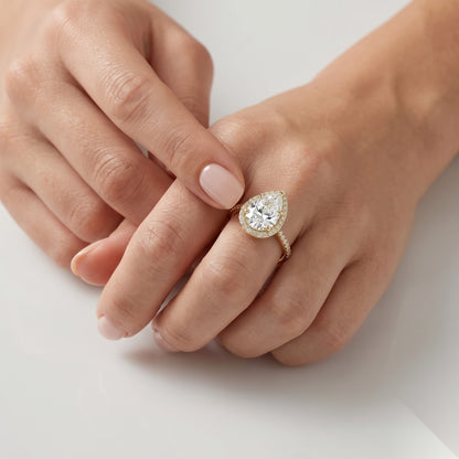 3 CT Pear Halo & Pave Moissanite Engagement Ring