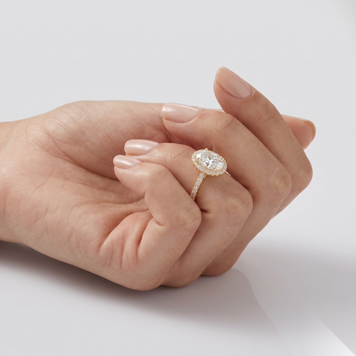 0.5 CT Oval Halo & Pave Moissanite Engagement Ring
