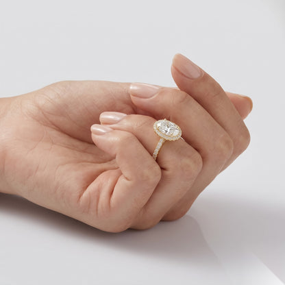 0.5 CT Oval Halo & Pave Moissanite Engagement Ring