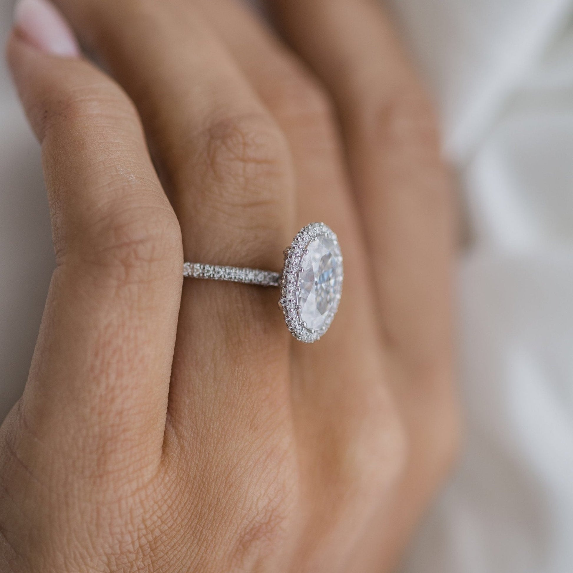 3.85 CT Oval Halo & Pave Moissanite Engagement Ring