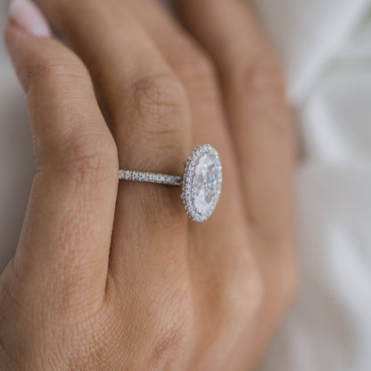 3.85 CT Oval Halo & Pave Moissanite Engagement Ring