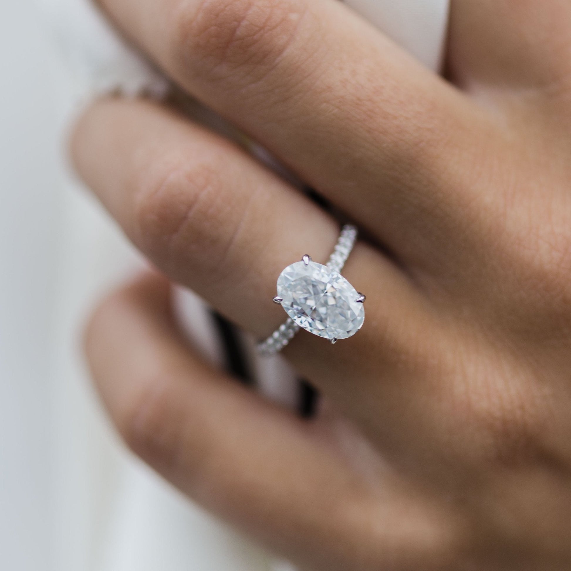 2.9 CT Oval Hidden Halo & Pave Moissanite Engagement Ring