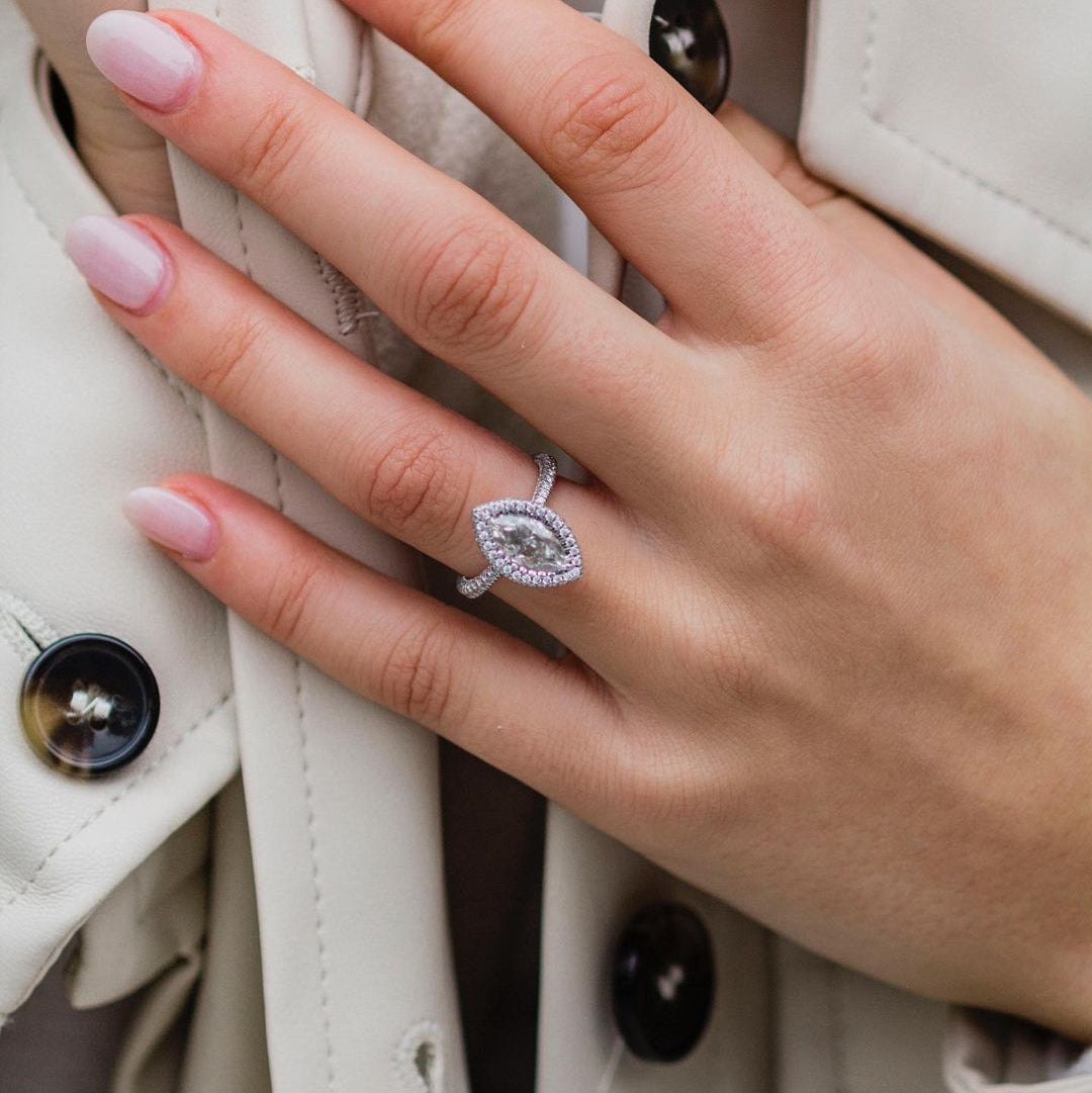 1.8 CT Marquise Halo & Pave Moissanite Engagement Ring