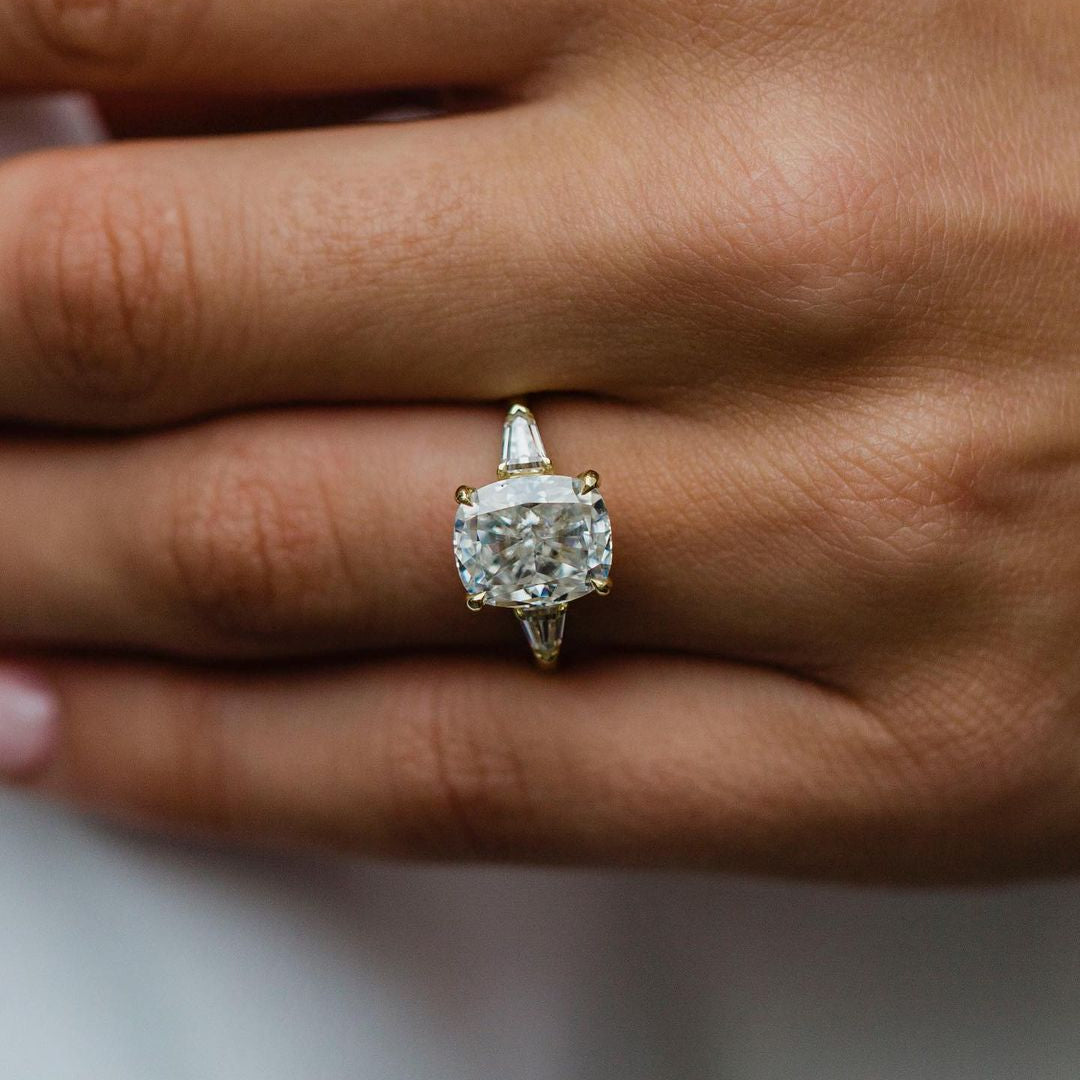 3.15 CT Cushion Three Stone Moissanite Engagement Ring