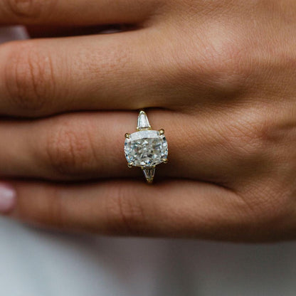 3.15 CT Cushion Three Stone Moissanite Engagement Ring