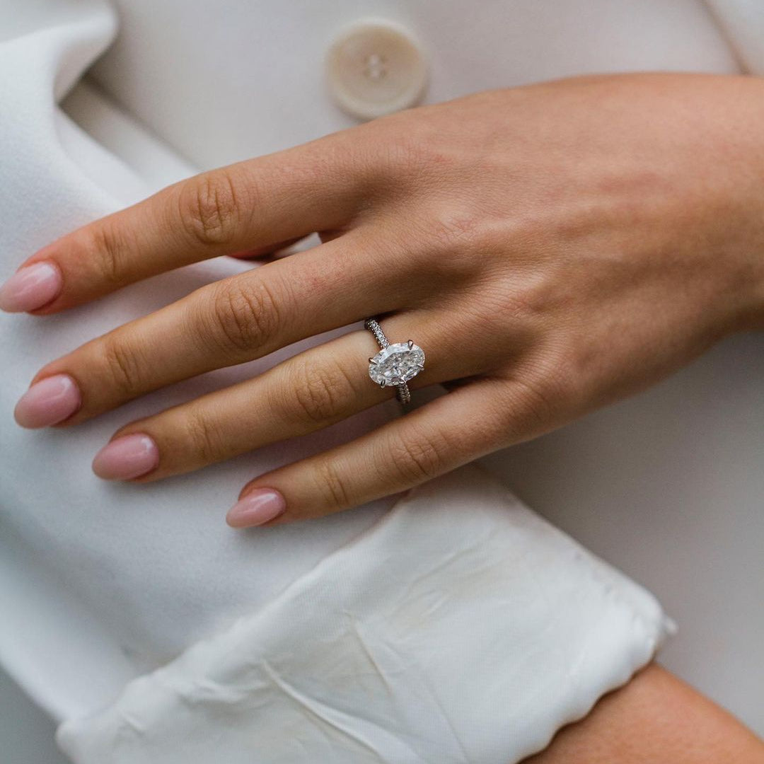 3.5 CT Oval Hidden Halo & Pave Moissanite Engagement Ring