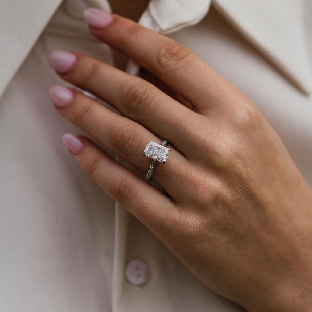 3 CT Radiant Hidden Halo & Pave Moissanite Engagement Ring