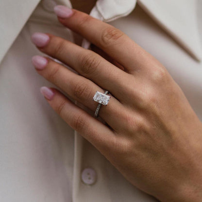 3 CT Radiant Hidden Halo & Pave Moissanite Engagement Ring