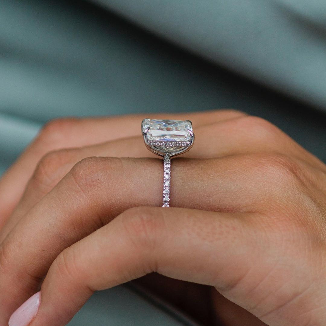 4.79 CT Radiant Hidden Halo & Pave Moissanite Engagement Ring