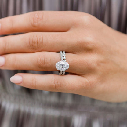3.4 CT Oval Hidden Halo & Pave Moissanite Engagement Ring