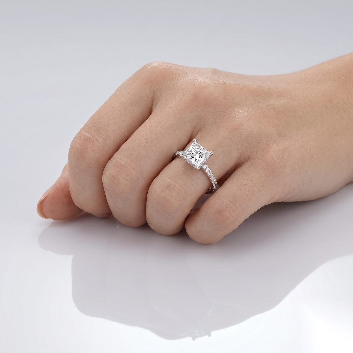1 CT Princess Pave Moissanite Engagement Ring