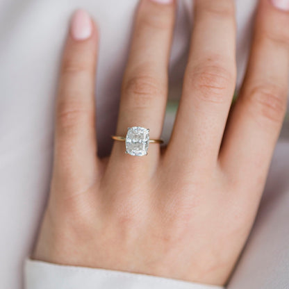 3.2 CT Elongated Cushion Hidden Halo Moissanite Engagement Ring