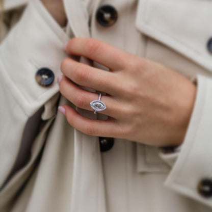 2 CT Marquise Halo & Pave Moissanite Engagement Ring