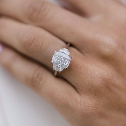 2.5 CT Elongated Cushion Three Stone Moissanite Engagement Ring