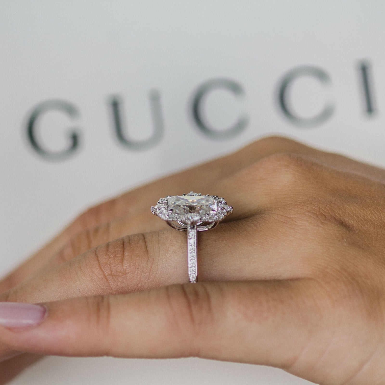 3.4 CT Radiant Halo & Pave Moissanite Engagement Ring
