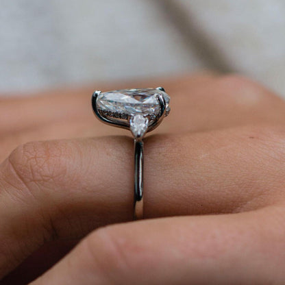 4.2 CT Pear Three Stone Moissanite Engagement Ring