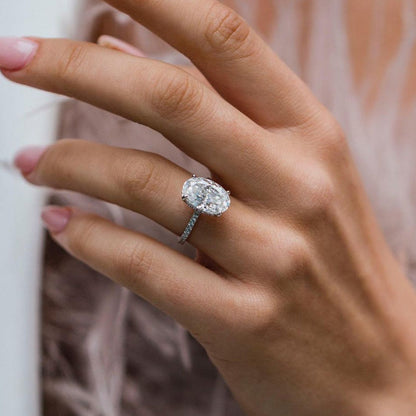 5.9 CT Oval Hidden Halo & Pave Moissanite Engagement Ring