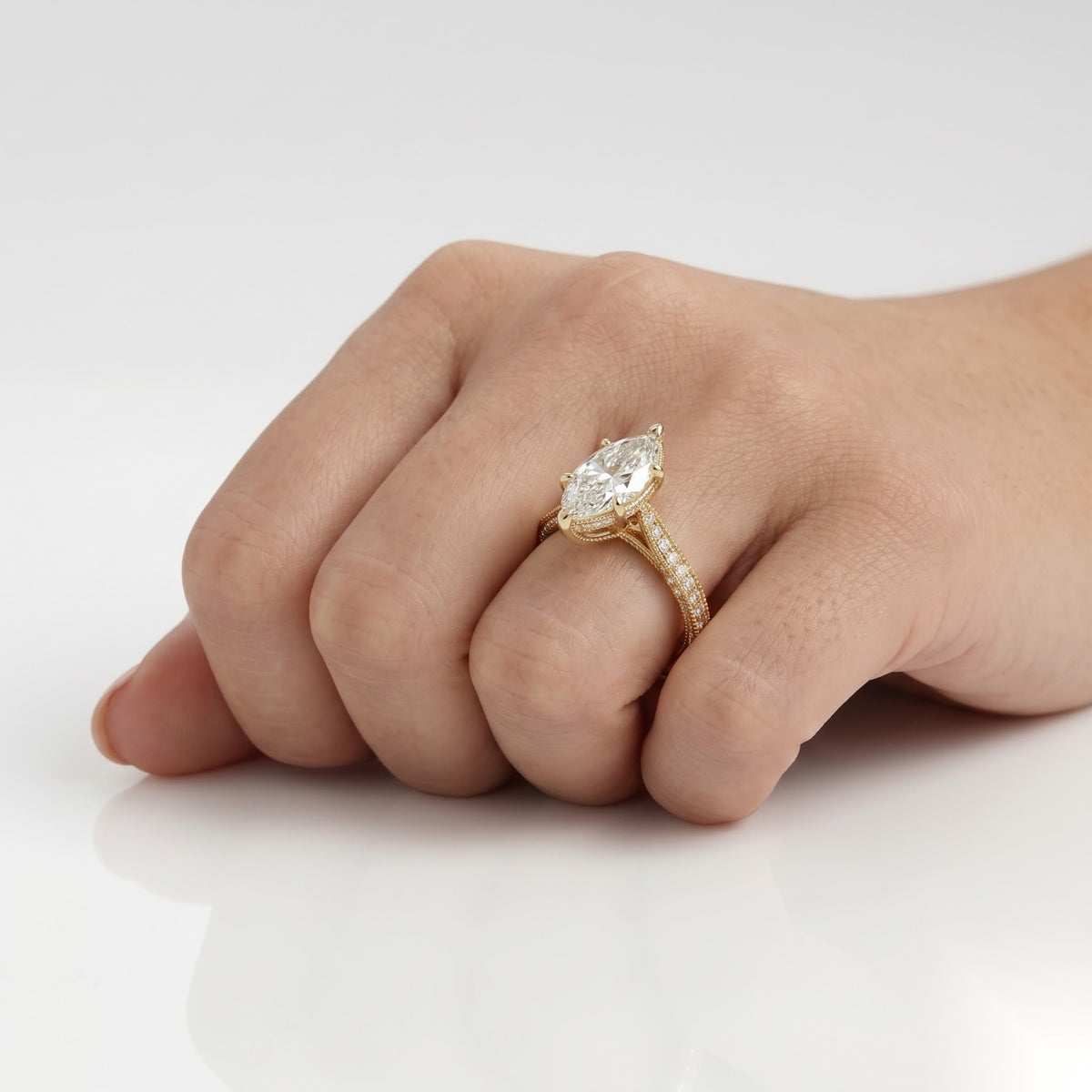 1 CT Marquise Dainty Pave Moissanite Engagement Ring
