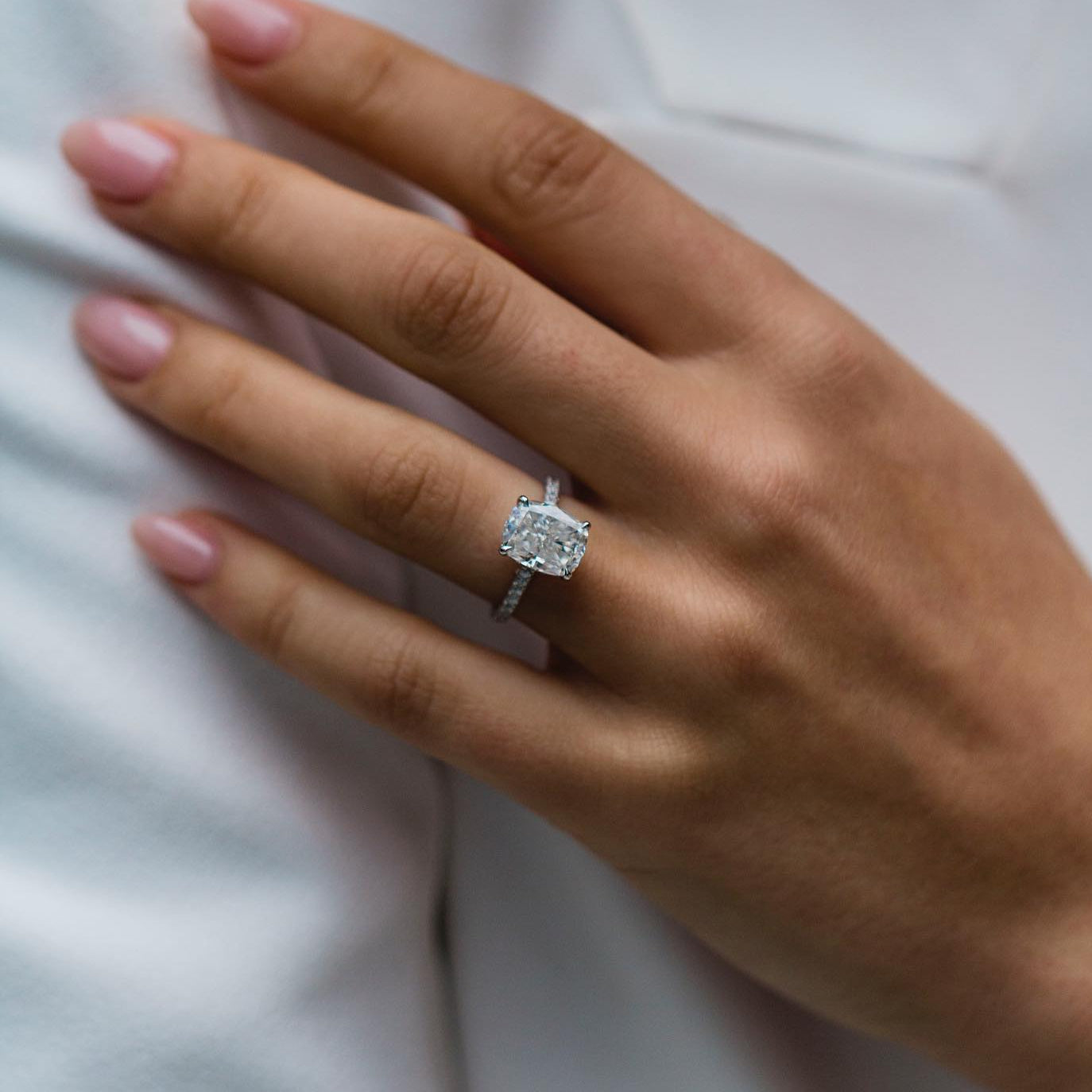 3.2 CT Cushion Hidden Halo & Pave Moissanite Engagement Ring