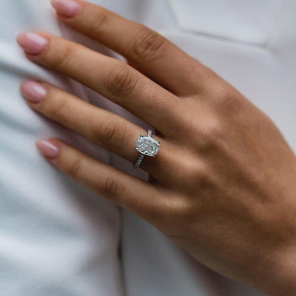 3.2 CT Cushion Hidden Halo & Pave Moissanite Engagement Ring