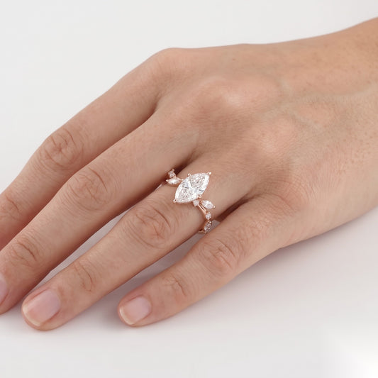 1.5 CT Marquise Dainty Pave Moissanite Engagement Ring
