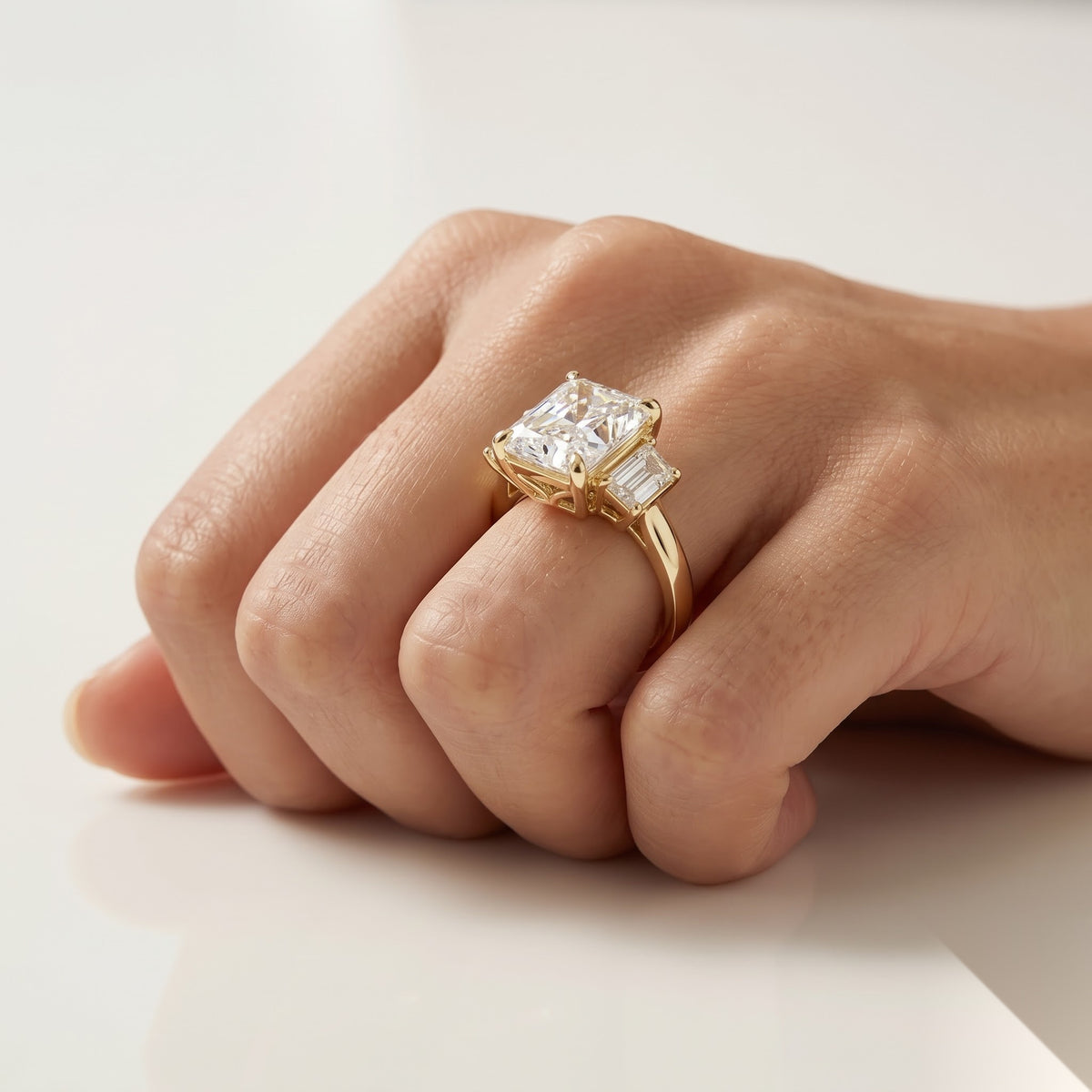 2.5 CT Radiant Three Stone Moissanite Engagement Ring
