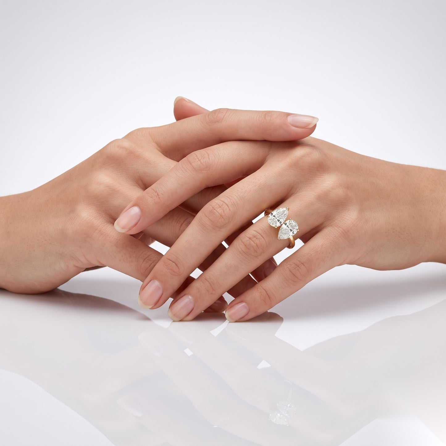 2.5 CT Pear Toi Et Moi Hidden Halo Moissanite Engagement Ring