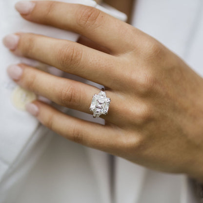 4.1 CT Asscher Three Stone Moissanite Engagement Ring