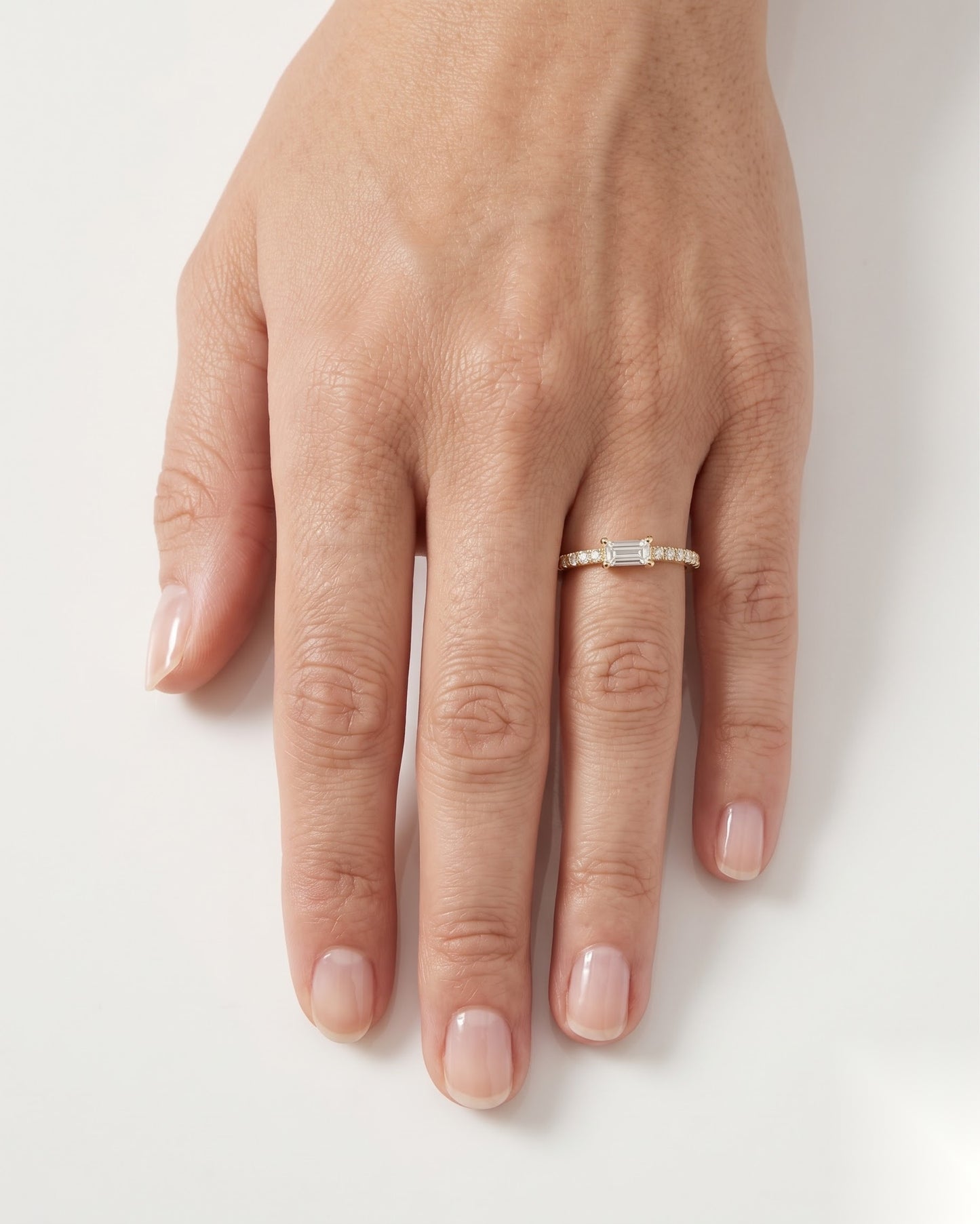 0.14 CT Baguette Pave Moissanite Engagement Ring
