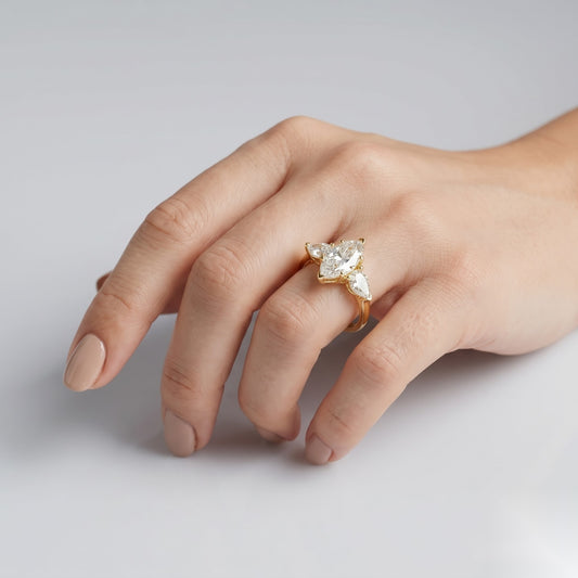 2.5 CT Marquise Three Stone Moissanite Engagement Ring