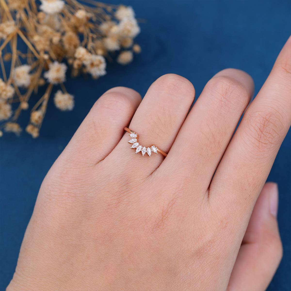 2 TCW Marquise Curved Moissanite Wedding Band