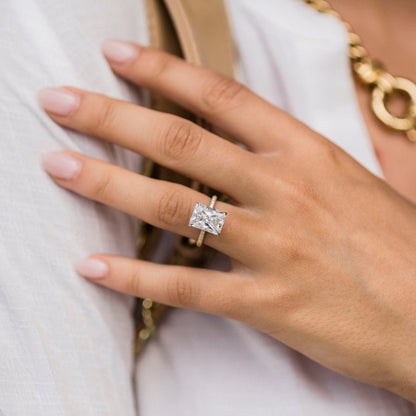 4.6 CT Radiant Hidden Halo & Pave Moissanite Engagement Ring