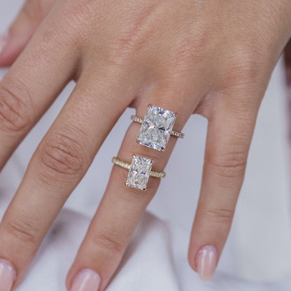 3 CT Radiant Hidden Halo & Pave Moissanite Engagement Ring