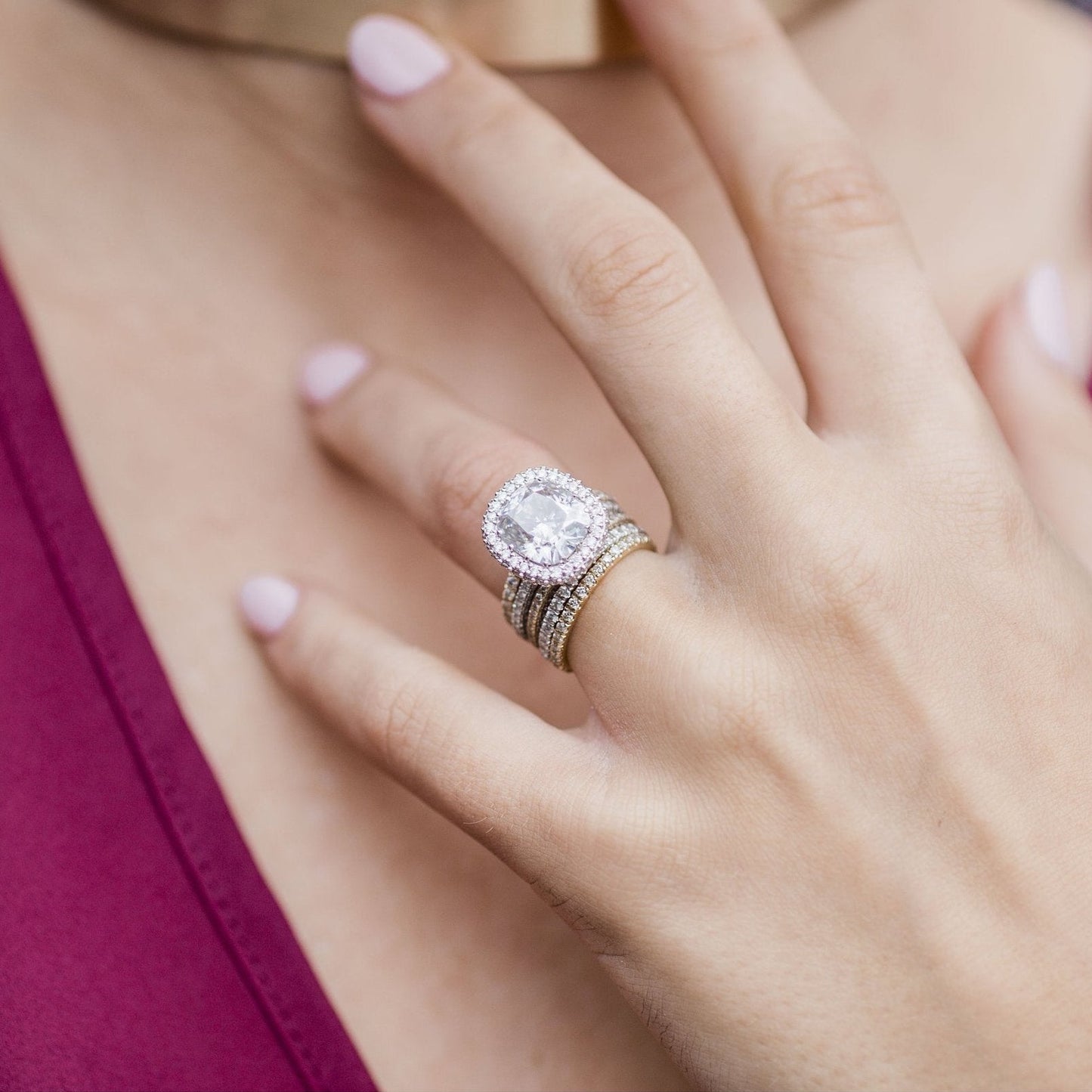 3.6 CT Cushion Halo & Pave Moissanite Engagement Ring