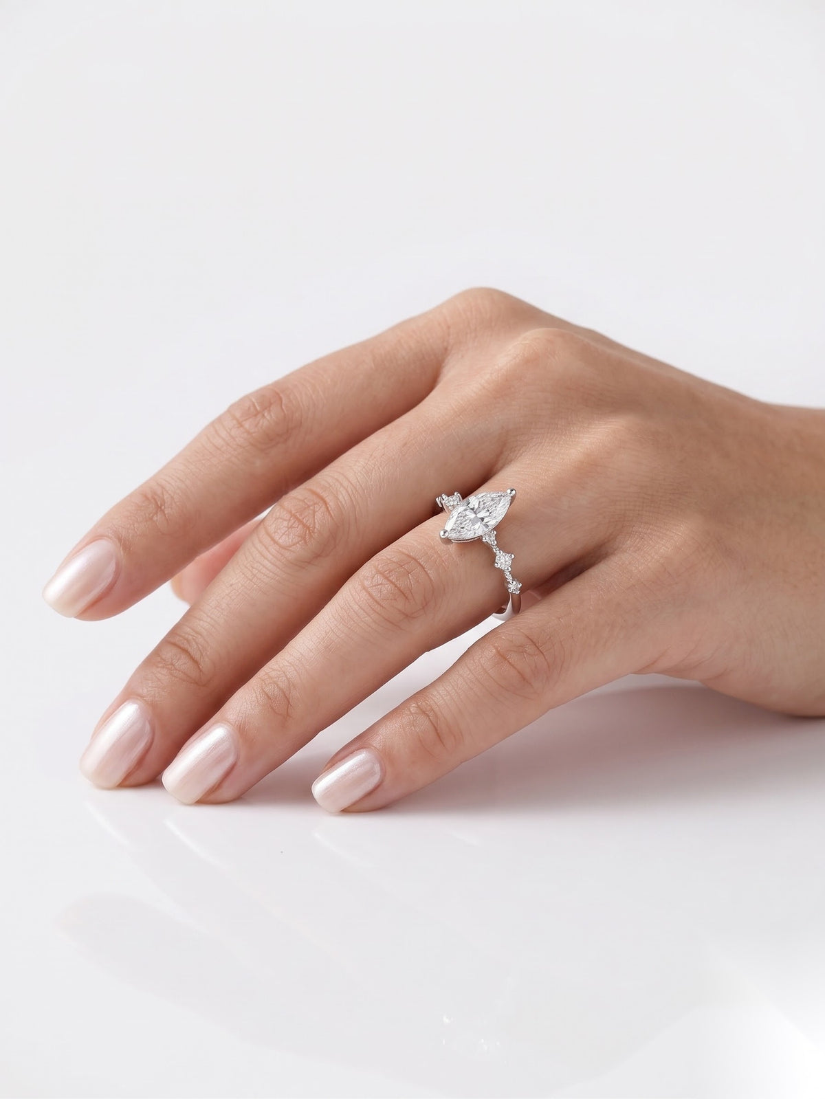 0.5 CT Marquise Dainty Pave Moissanite Engagement Ring