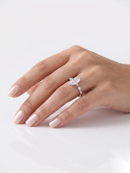 0.5 CT Marquise Dainty Pave Moissanite Engagement Ring