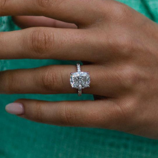 4.7 CT Cushion Hidden Halo & Pave Moissanite Engagement Ring