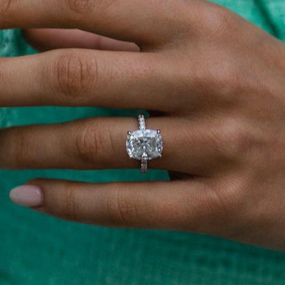 4.7 CT Cushion Hidden Halo & Pave Moissanite Engagement Ring
