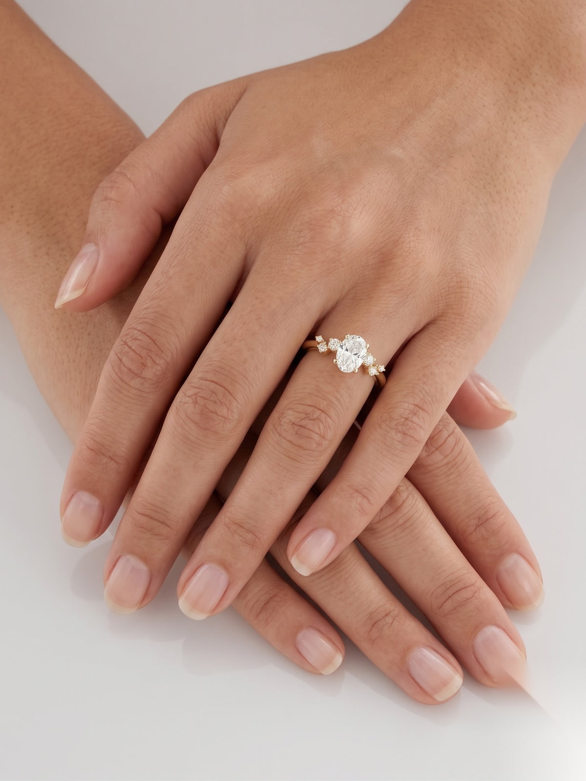 0.75 CT Oval Dainty Pave Moissanite Engagement Ring