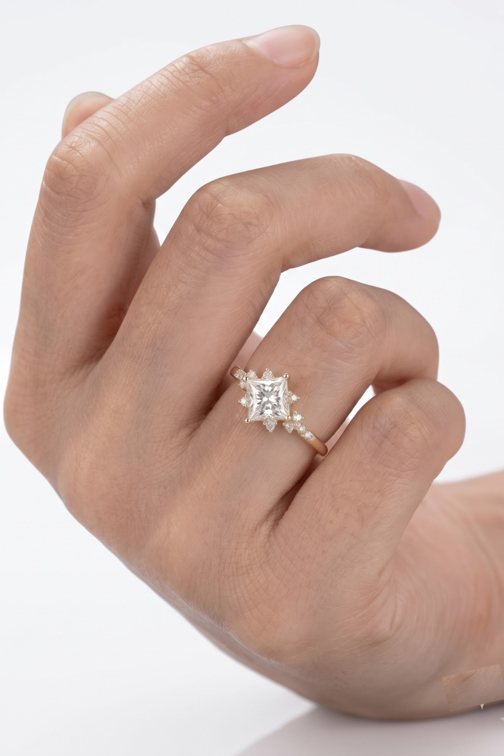 1 CT Princess Cluster Moissanite Engagement Ring