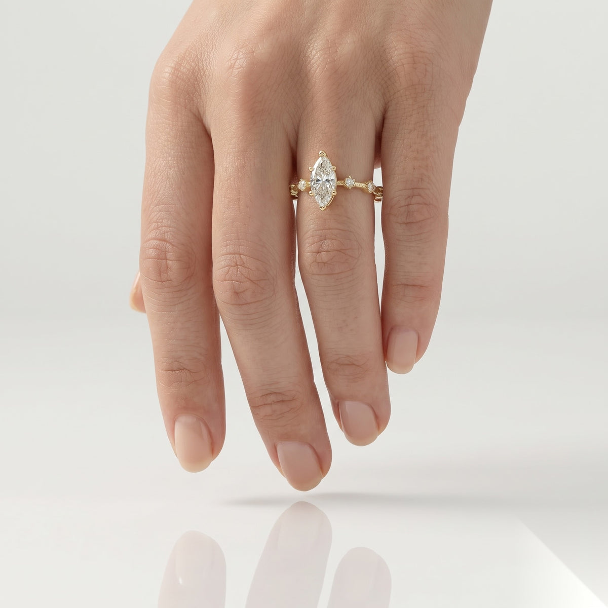 0.5 CT Marquise Dainty Pave Moissanite Engagement Ring